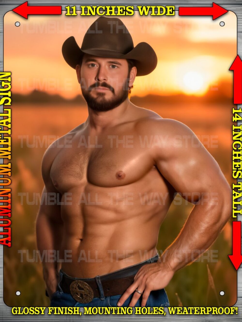 Sexy Cowboy - RIP - Cole Hauser in Field Metal Sign Wall Art 14" x 11"